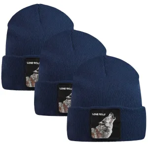 3x Goorin Wolf Man Beanie Animal Series Lone Wolf - Navy