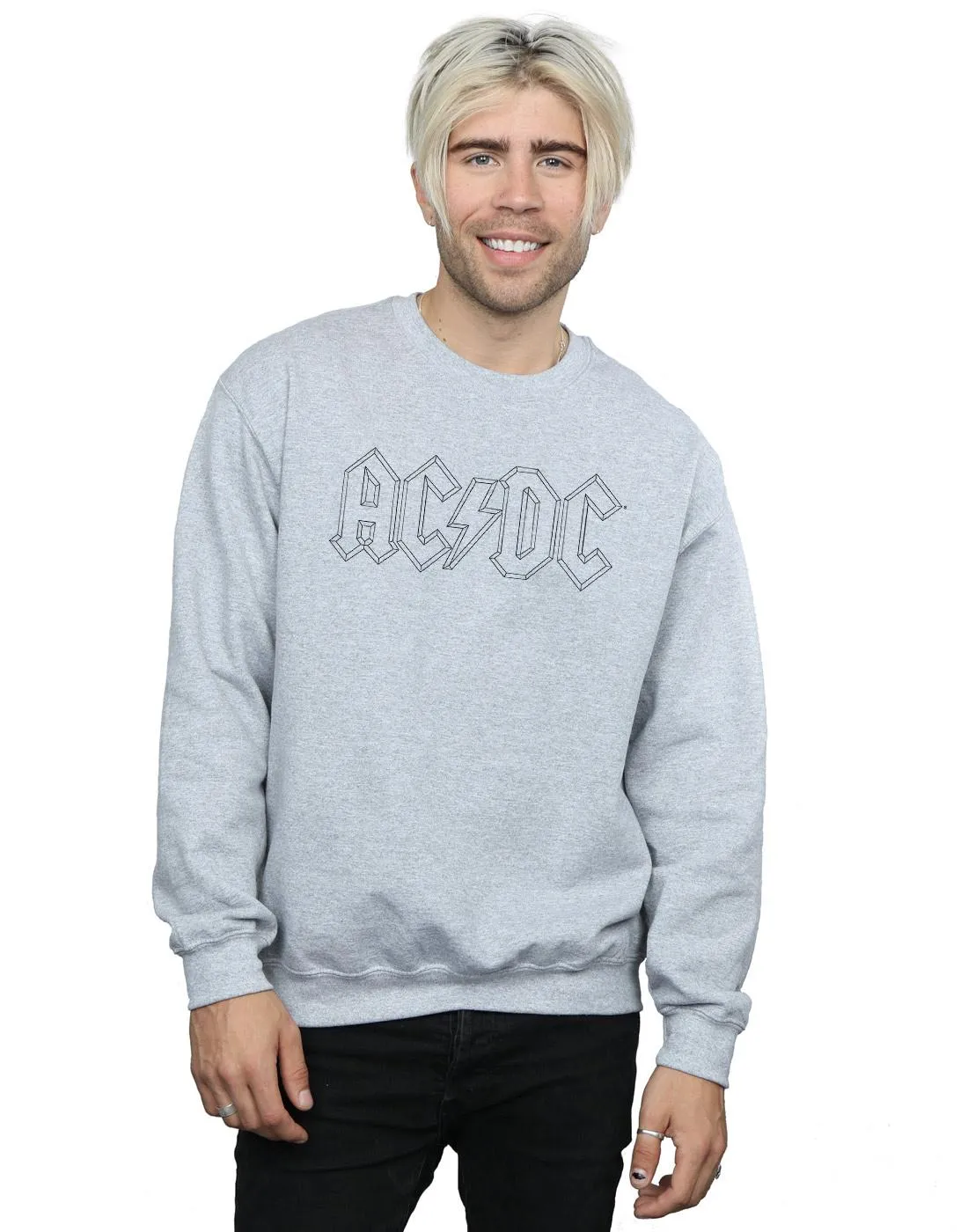 AC/DC Mens Black Outline Logo Cotton Sweatshirt