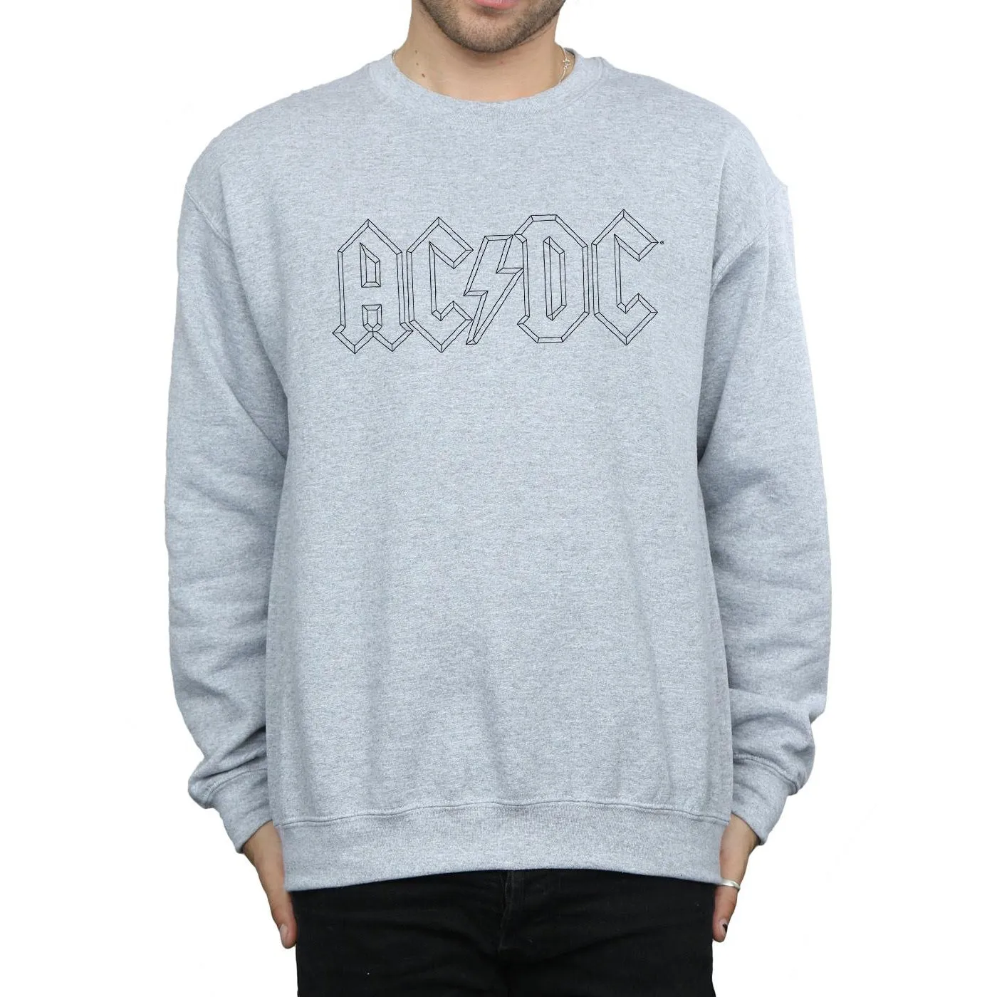 AC/DC Mens Black Outline Logo Cotton Sweatshirt