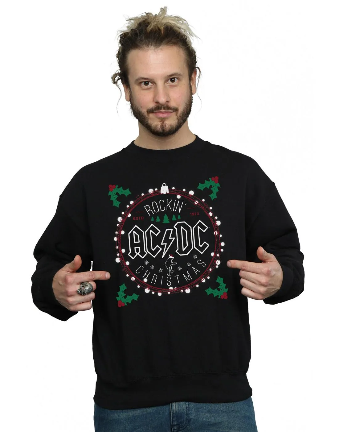 AC/DC Mens Christmas Circle Cotton Sweatshirt