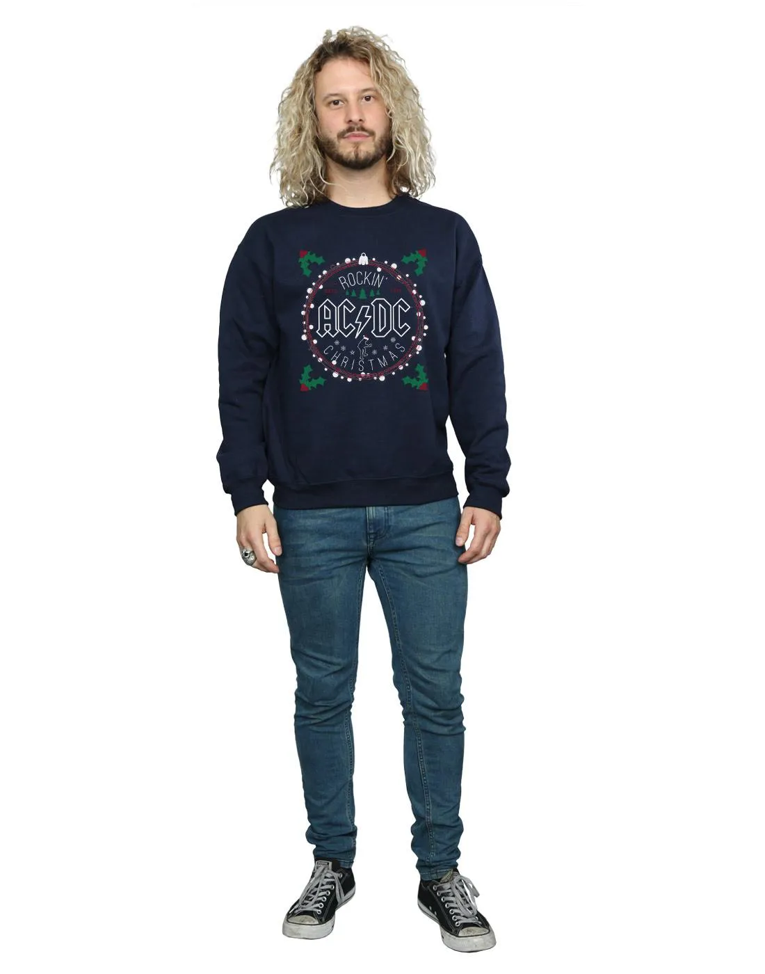 AC/DC Mens Christmas Circle Cotton Sweatshirt