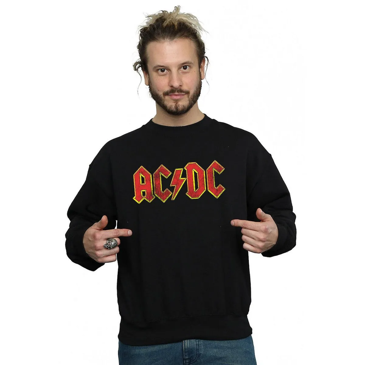 AC/DC Mens Distressed Logo Cotton Sweatshirt