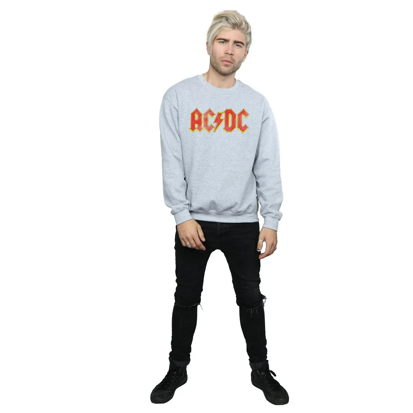 AC/DC Mens Distressed Logo Cotton Sweatshirt