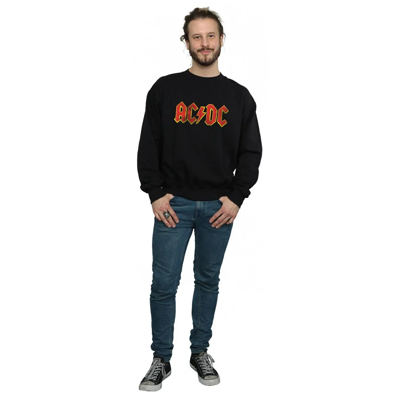 AC/DC Mens Distressed Logo Cotton Sweatshirt