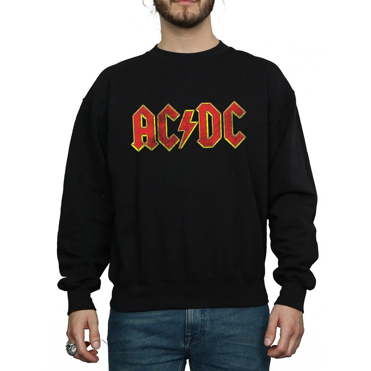 AC/DC Mens Distressed Logo Cotton Sweatshirt