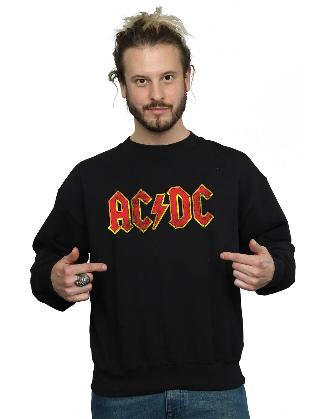 AC/DC Mens Distressed Logo Cotton Sweatshirt