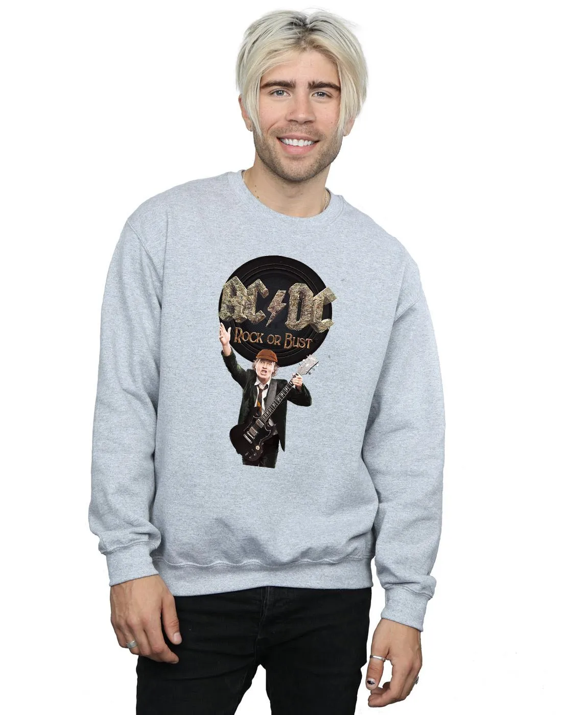 AC/DC Mens Rock Or Bust Angus Young Cotton Sweatshirt