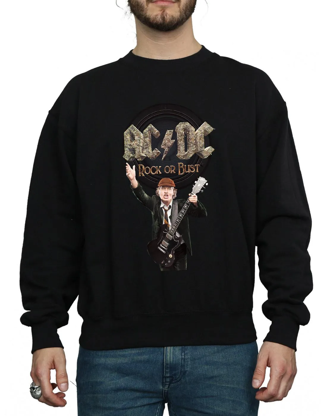 AC/DC Mens Rock Or Bust Angus Young Cotton Sweatshirt