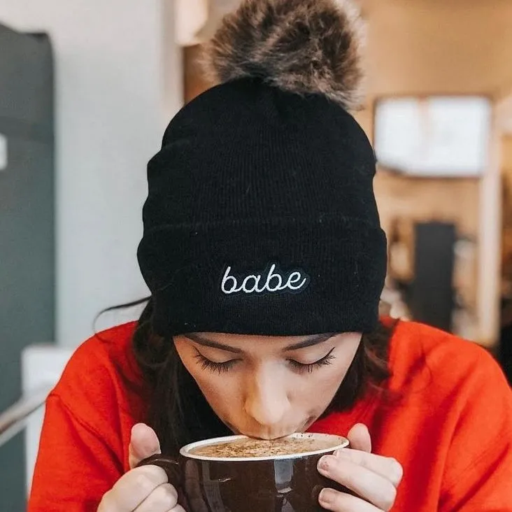 Black Fluffy Pom-Pom Bachelorette Beanies