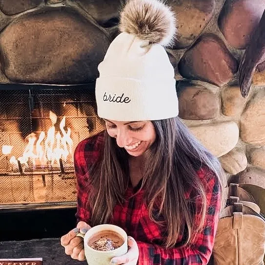 Black Fluffy Pom-Pom Bachelorette Beanies