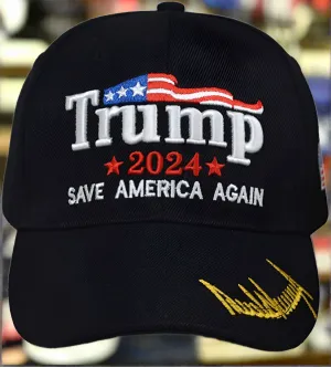 Black Trump Hat 2024 Save America Again Baseball Hat Signature on Bill