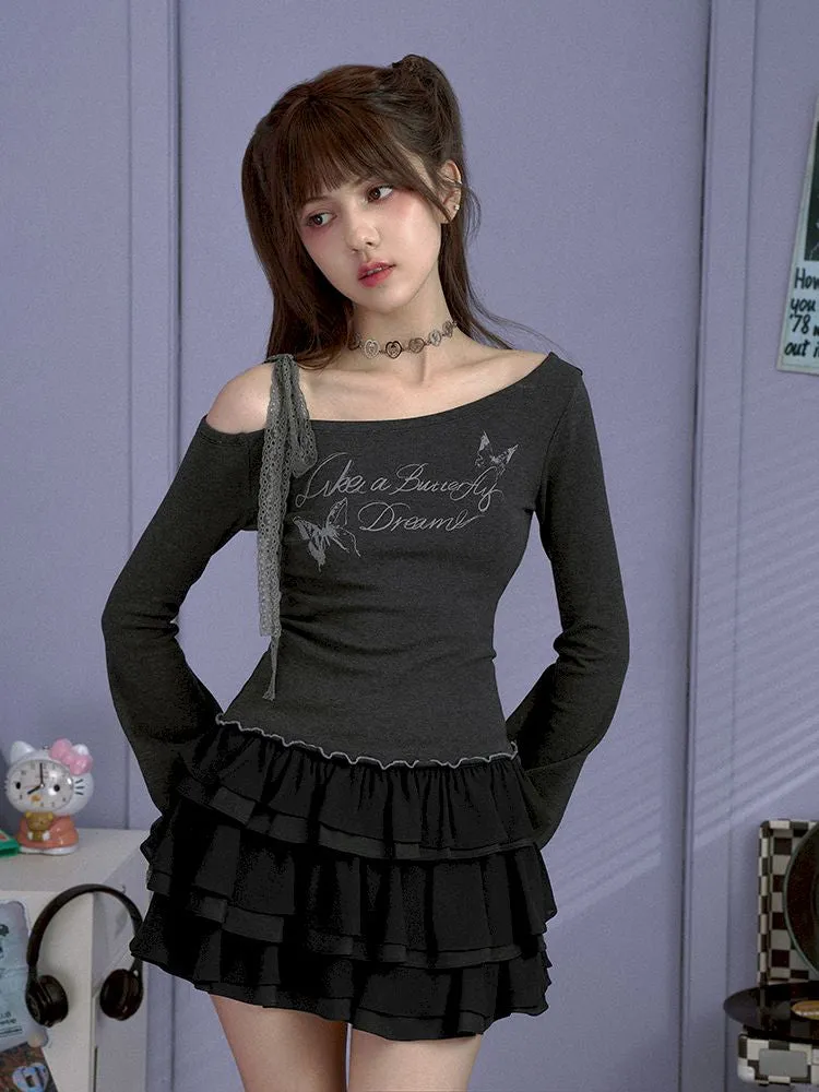 Bow strapless long-sleeved T-shirt【s0000010113】