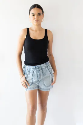 Chambray Denim Drawstring Shorts