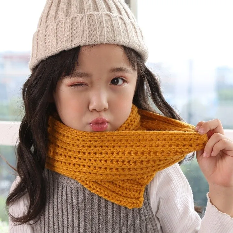 Children Winter Scarf Baby Warm Knitted Soild Scarves for Ladies Boys Girls Soft Kids Scarf Women Thick Warm Black Accessories