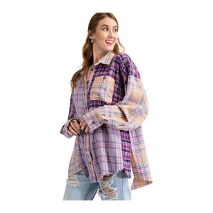 Easel Plaid Button Down Lilac Purple