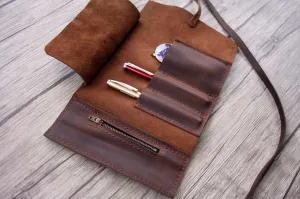 Handcrafted Leather Pen Pencil Holder Sleeve Case