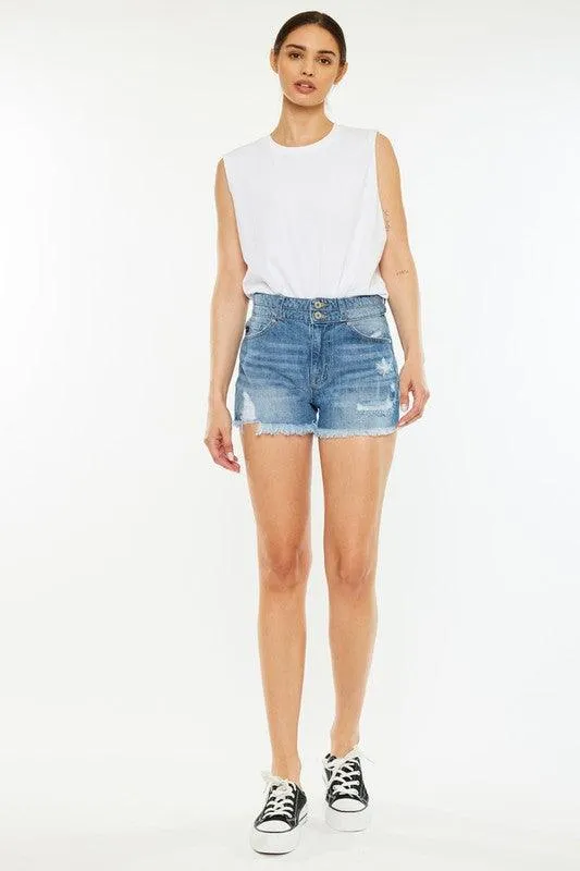 Kancan High Rise Frayed Hem Jean Shorts