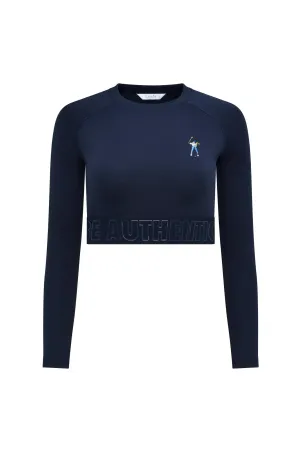 Midnight Navy Women's L/S Banded Cropped Tee