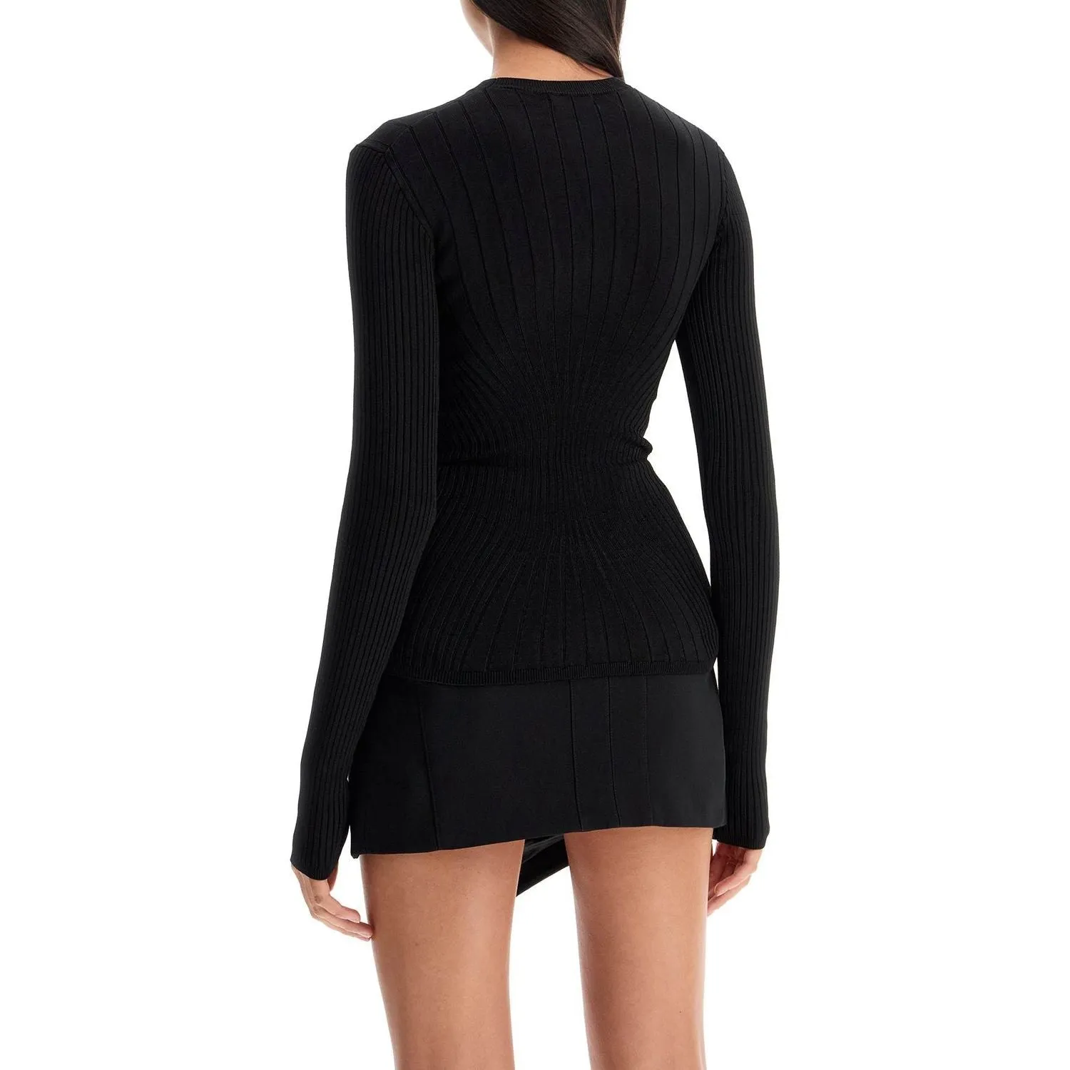 Mugler ribbed knit top with long sleeves