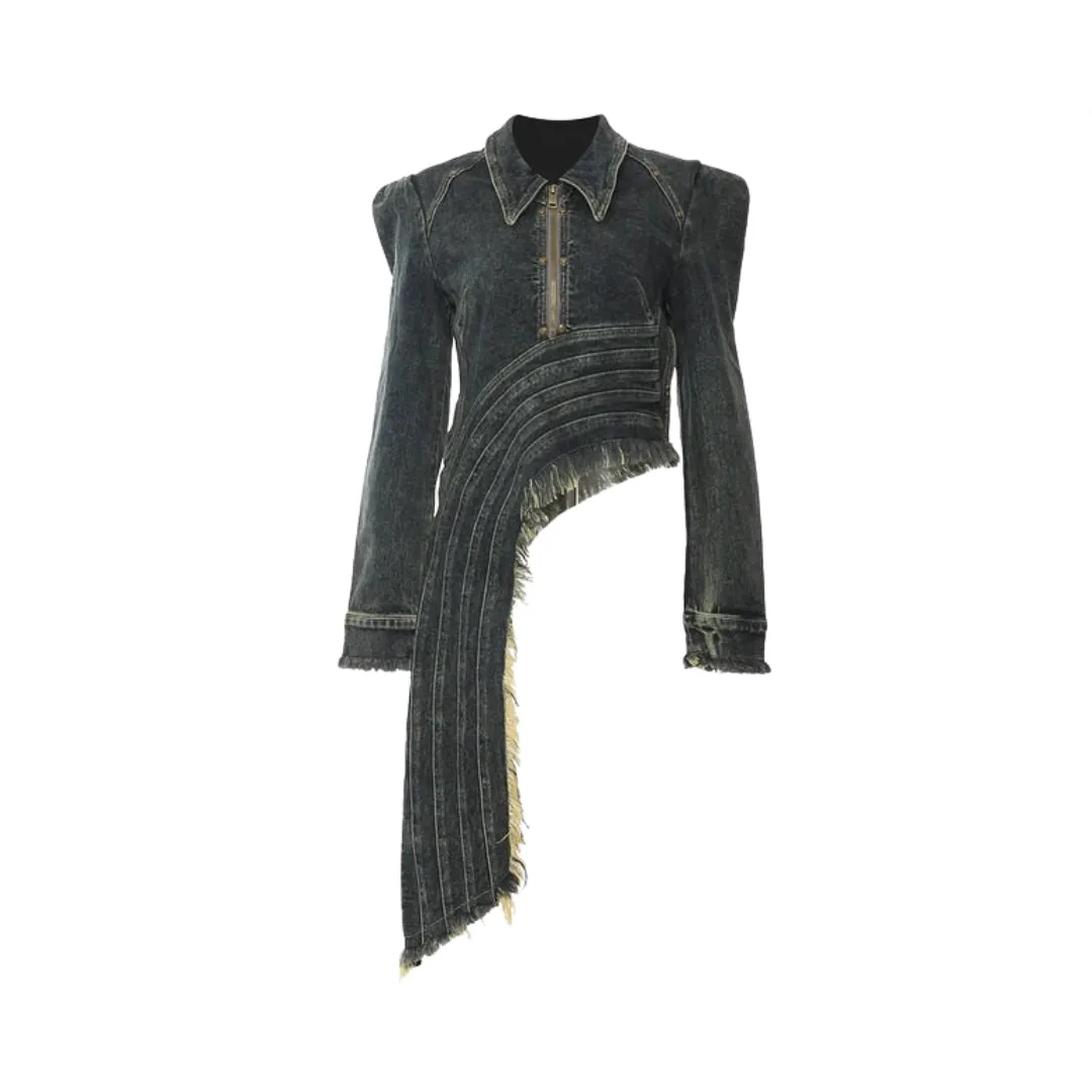 Pre Order:  Denim Irregular Hem Burr Slim Jacket