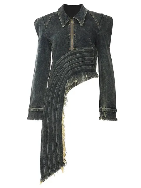 Pre Order:  Denim Irregular Hem Burr Slim Jacket