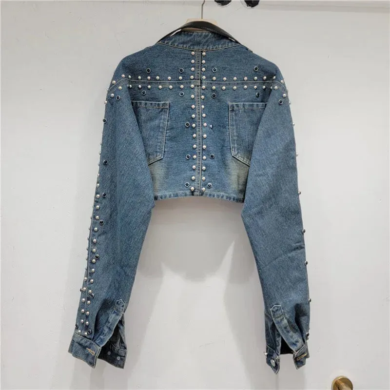 Pre Order:  Metal Rivet Washed Denim Short Jacket