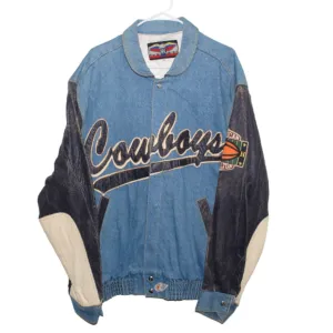 Rare Dallas Cowboys Denim Leather Jeff Hamilton Bomber Jacket (XL)