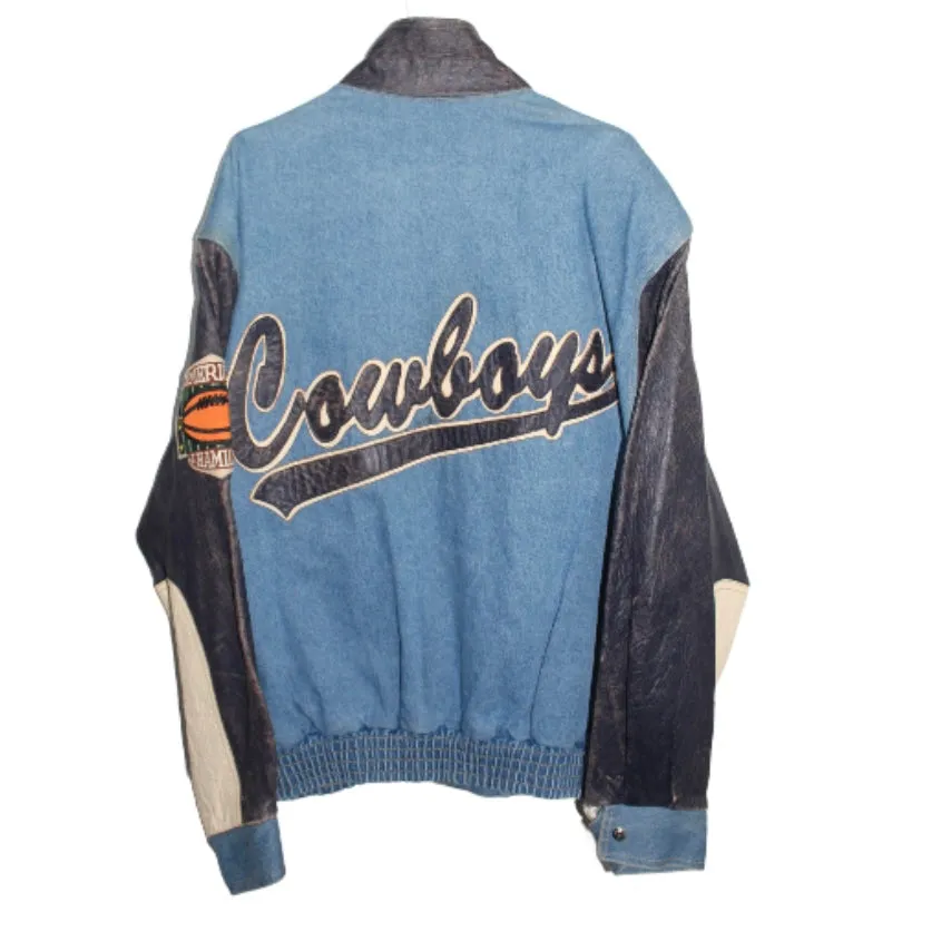 Rare Dallas Cowboys Denim Leather Jeff Hamilton Bomber Jacket (XL)