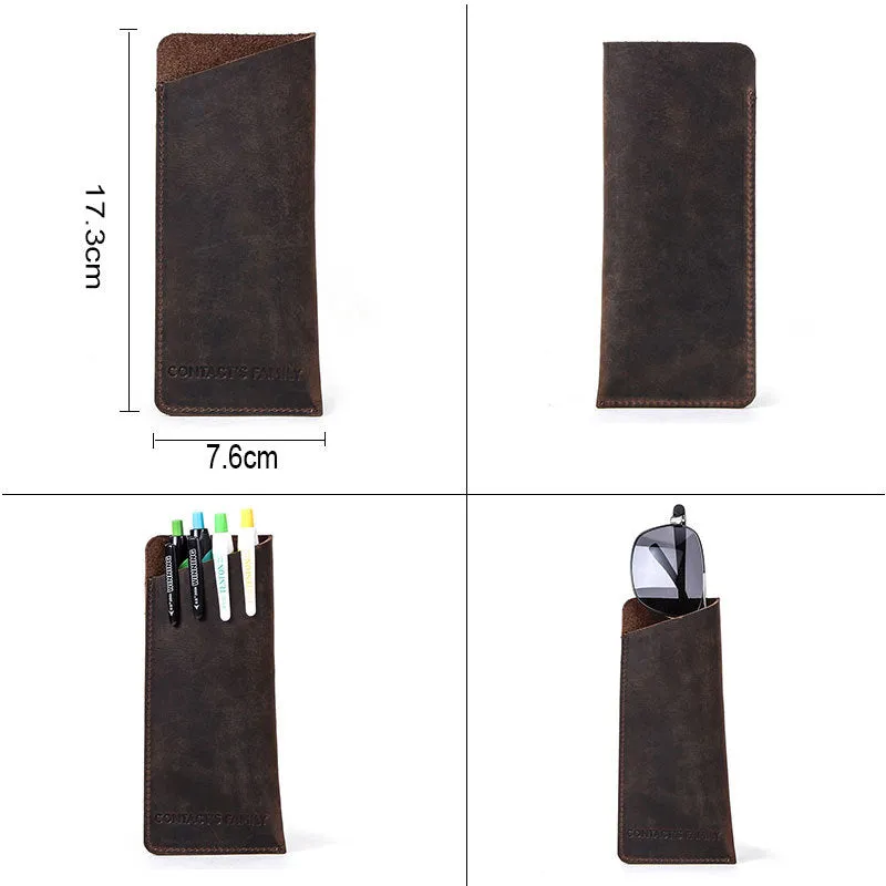 Simple Crazy Horse Leather Pencil Case Portable Pencil Pocket Stationery Box