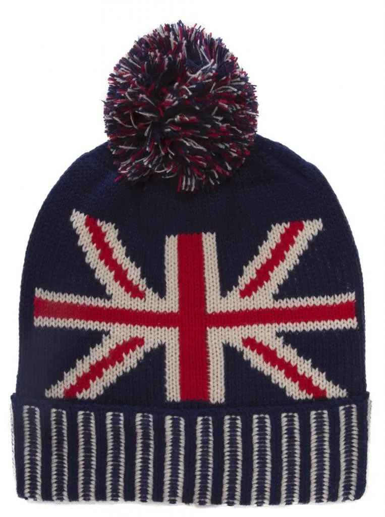 TopHeadwear Union Jack Beanie w/ Pom