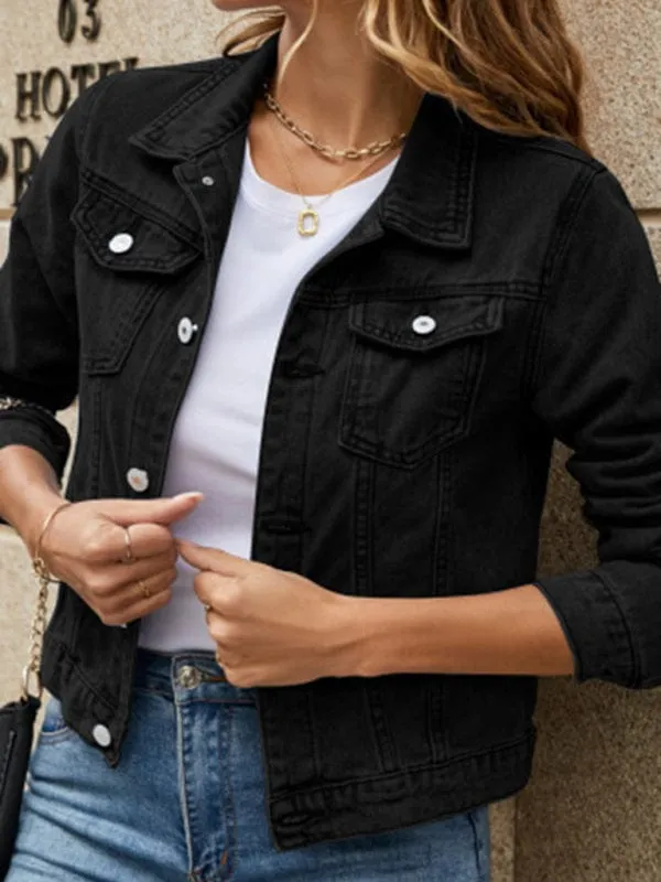 Women's slim lapel regular denim jacket